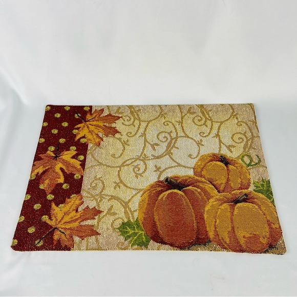 The Unbranded Brand Other - Pair of Placements (2) Pumpkins and Leaves w/Gold Scrolls Orange Tan Red Bling